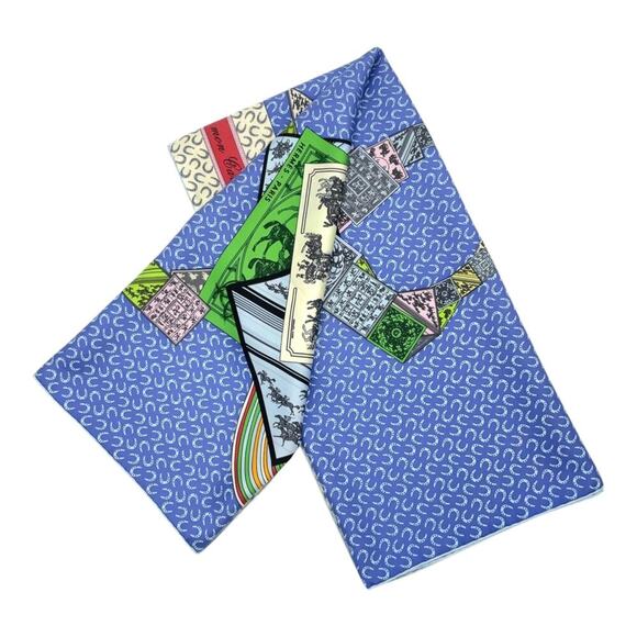 Hermès "A Cheval Sur Mon Carré" silk scarf designed Blue by Bali Barret W/Box - Picture 4 of 16